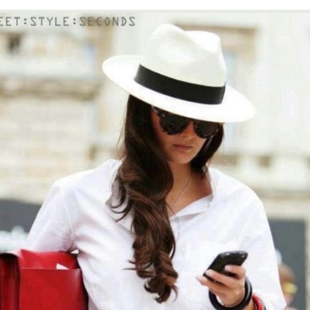 New FURTALK Fedora Hat White Wide Stiff Brim Straw Panama